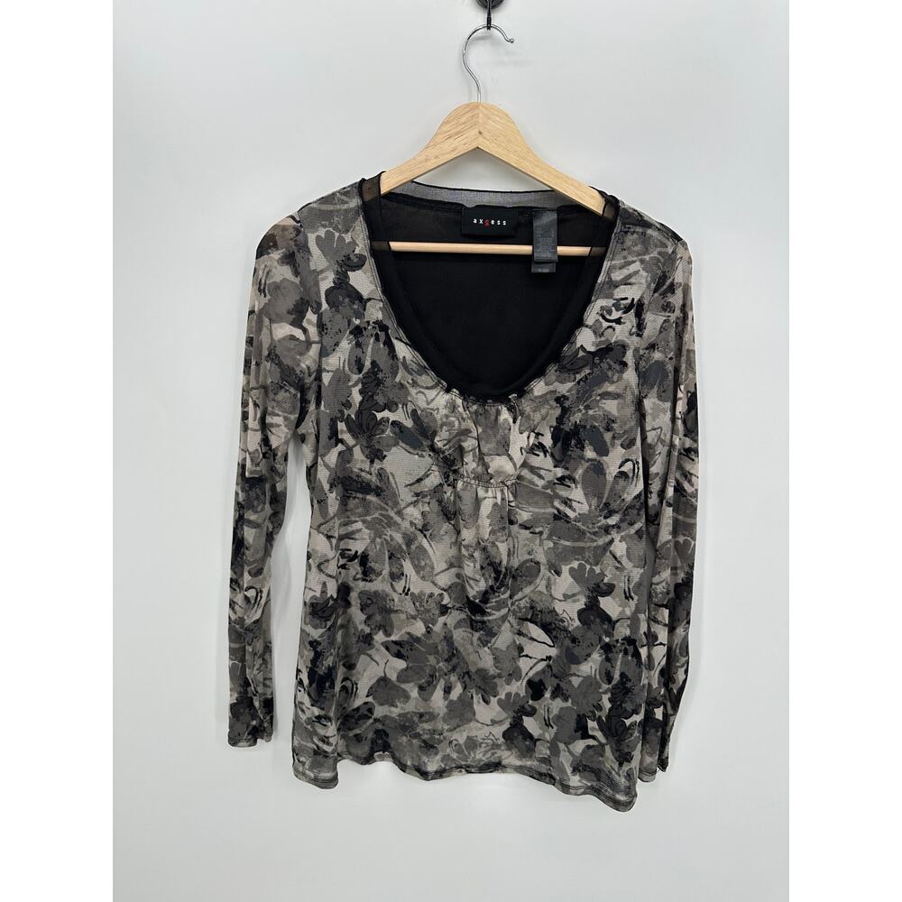 Axcess Y2K 90s Top Women Size L Dark Floral Babydoll‎ Bratz Boho Grunge